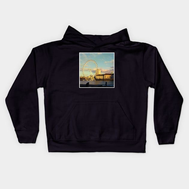 London Eye photography beautiful blue sky with clouds famous city Kids Hoodie by BoogieCreates